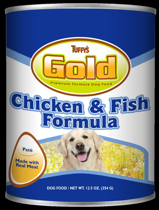 Gold Chicken and Fish Dog Cans